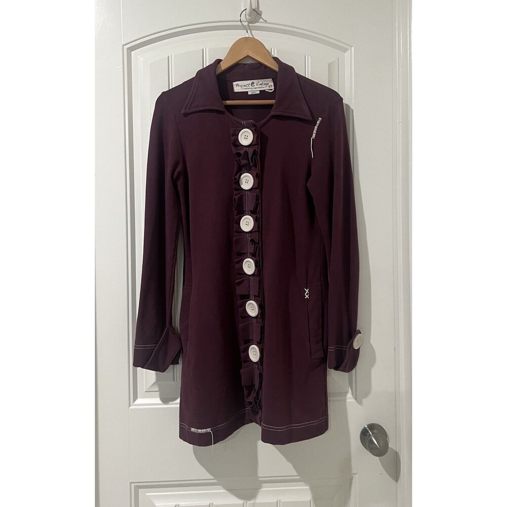 NWOT Project e vintage embracing imperfection xx Ruffle Burgundy Long Jacket S